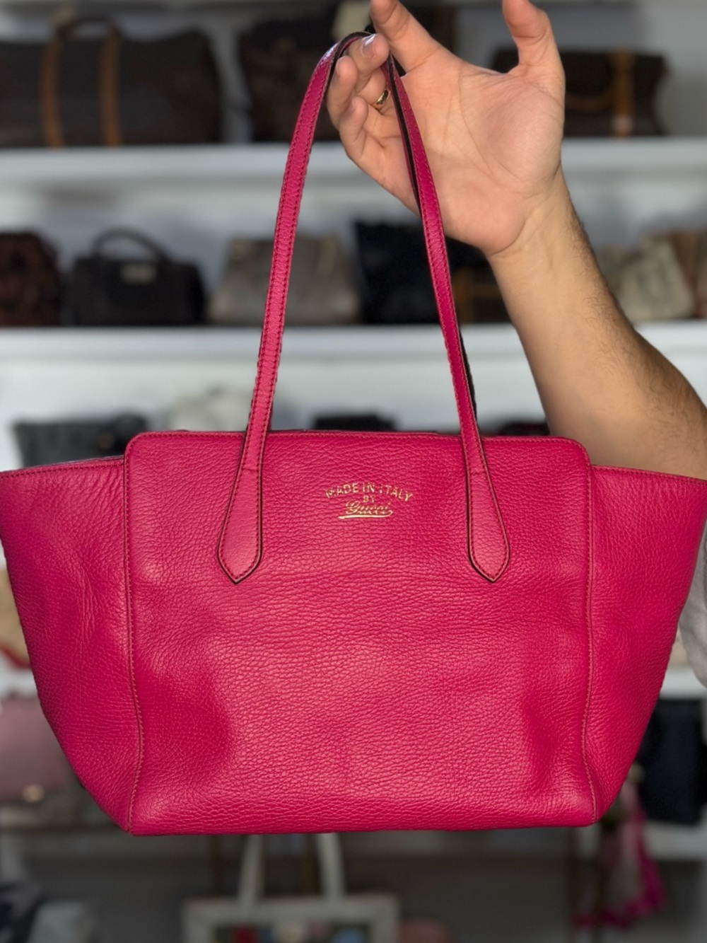 Gucci Hot Pink Leather Tote with Gold Logo